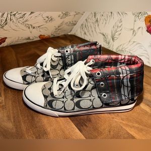 Coach high tops. Bonney. Plaid and C logo. Size 9. Good condition. Clean.